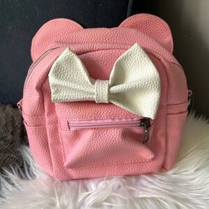 Boutique Leather Minnie Mouse Ears with Bow Pink Adjustable Mini Backpack